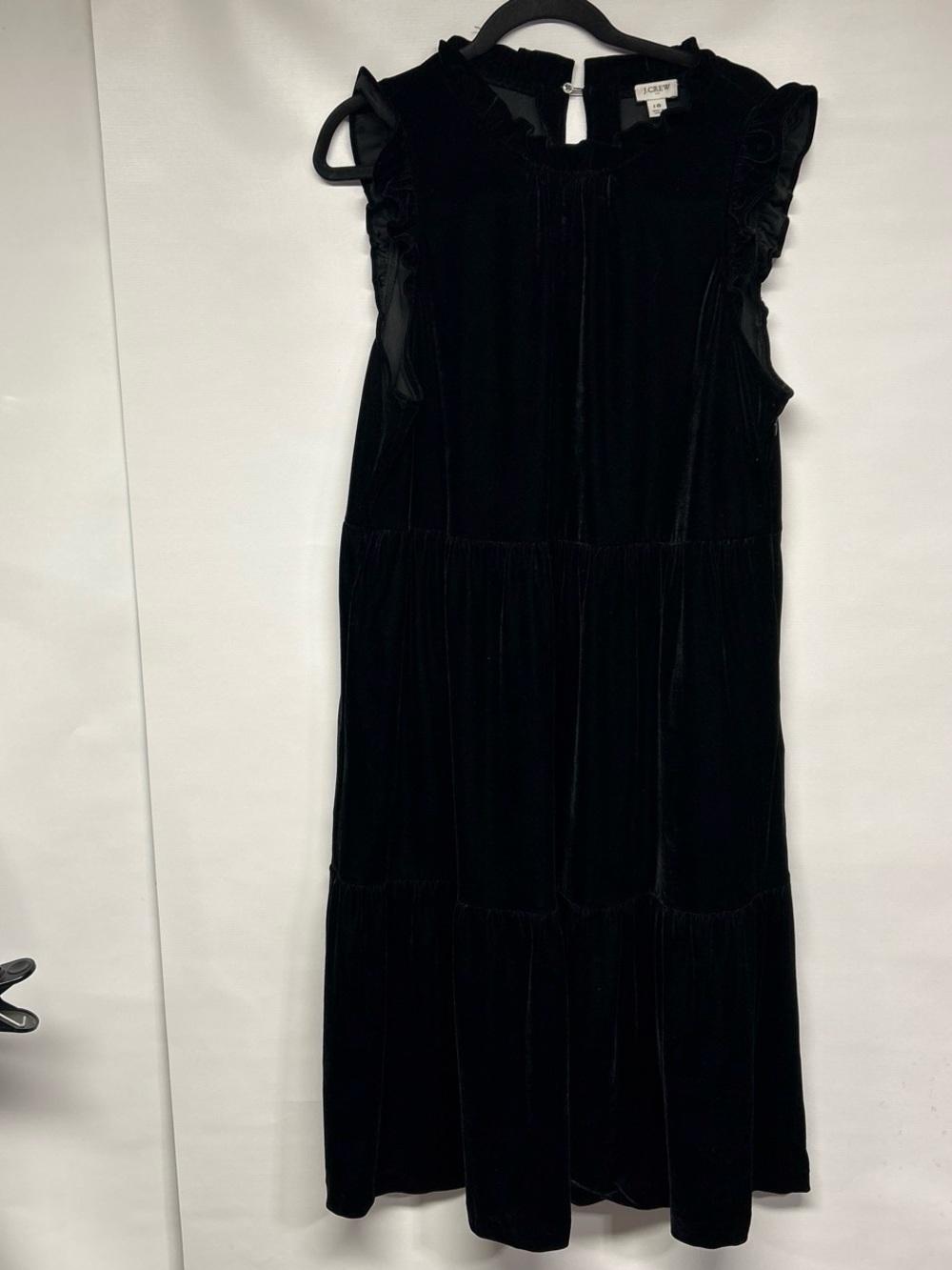 J. Crew Black Velvet Ruffle-Trim Midi Dress